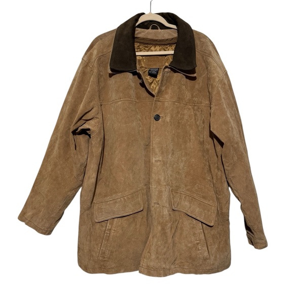 Vintage Other - George Vintage Brown Faux Leather Suede Plaid Collar‎ Barn Chore CoatMens 2XL